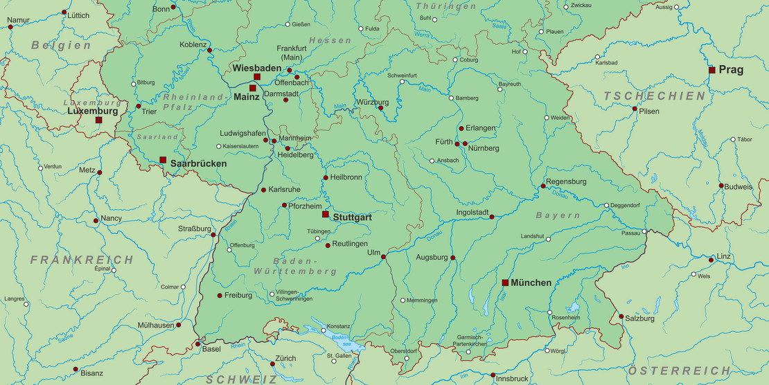 Landkarte Süddeutschland